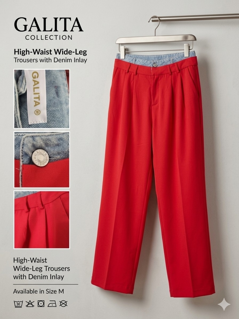 GALITA High-Waist Wide-Leg Trousers in Bright Red